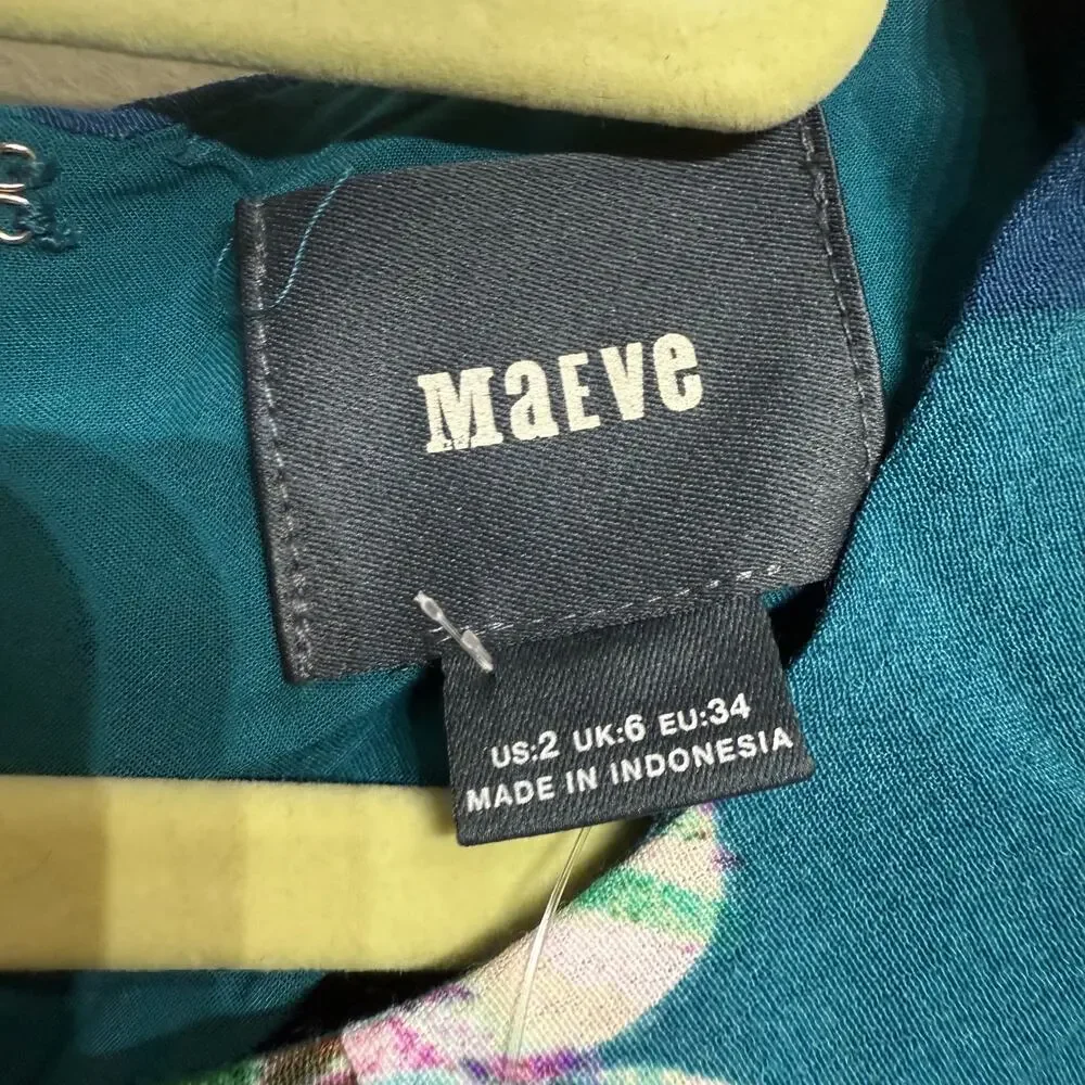 Anthropologie  Maeve Teal Elia Cold Shoulder Floral Mini Dress Sz 2 NWT - Picture 6 of 15